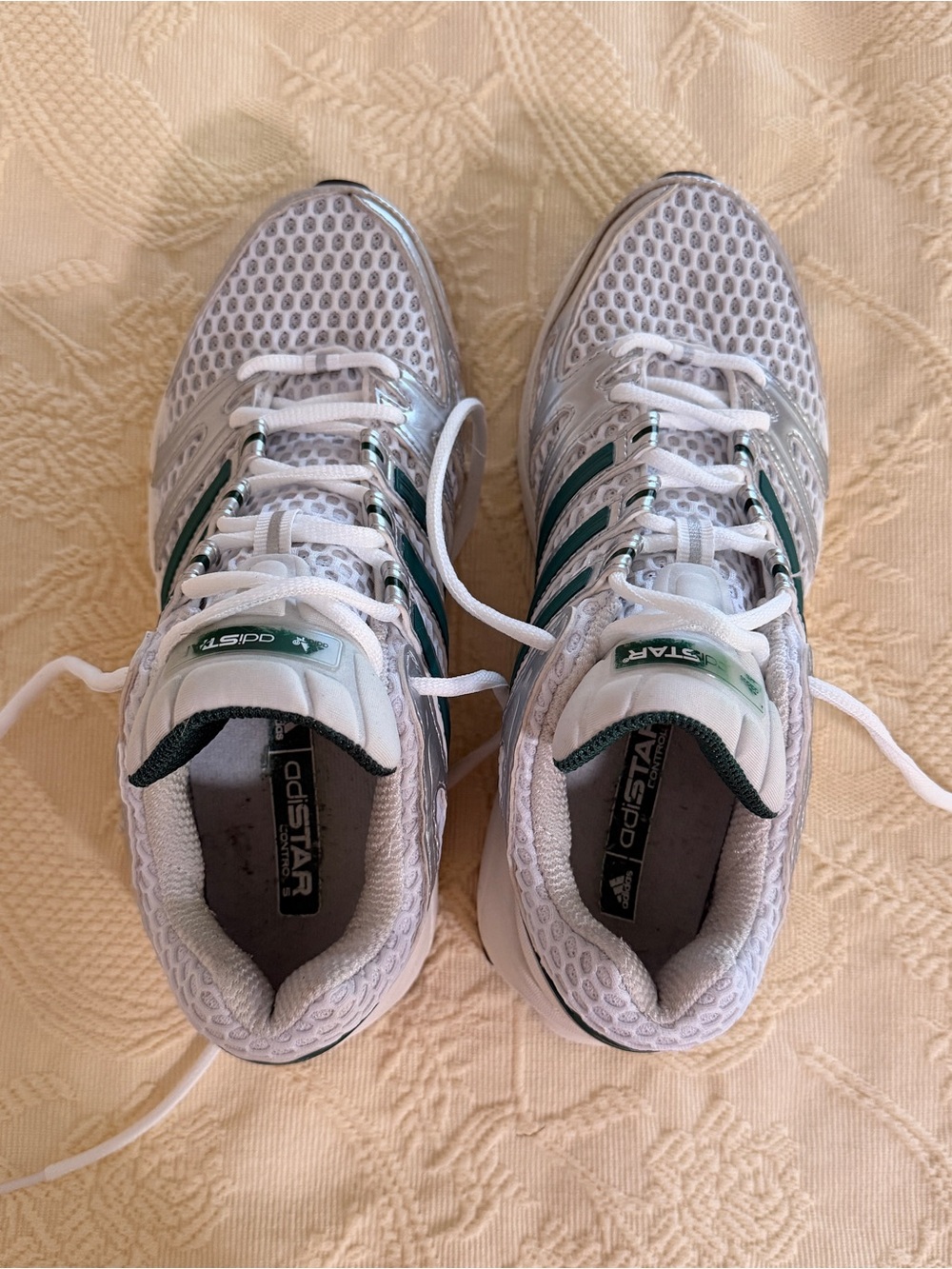 Adidas adiStar Control 5 Running Shoes — White / Silver / Green — Size 8
